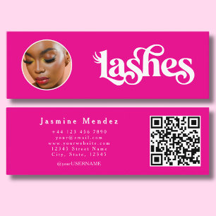 Hot Vibrant Pink Lash Technician Photo Qr Mini Business Card