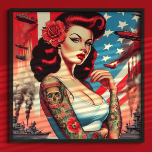 Hot Vintage Tattoo Pin-up Poster