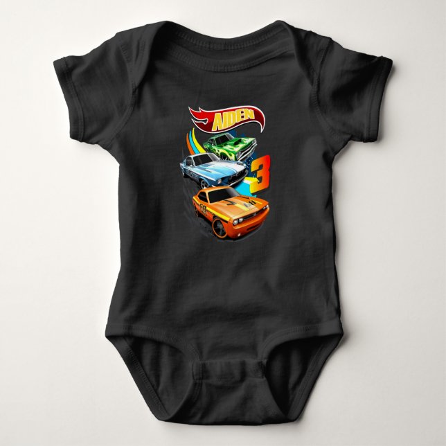 Hot Wheels Birthday T Shirt, Hot Wheels Theme Part Baby Bodysuit (Front)