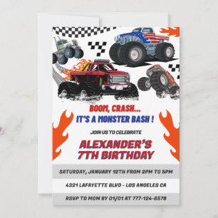 Hot wheels party invitations Boy Boom Crash