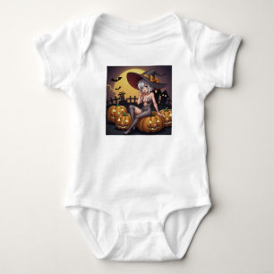 Hot Witch in Halloween Pumpkin Patch Baby Bodysuit