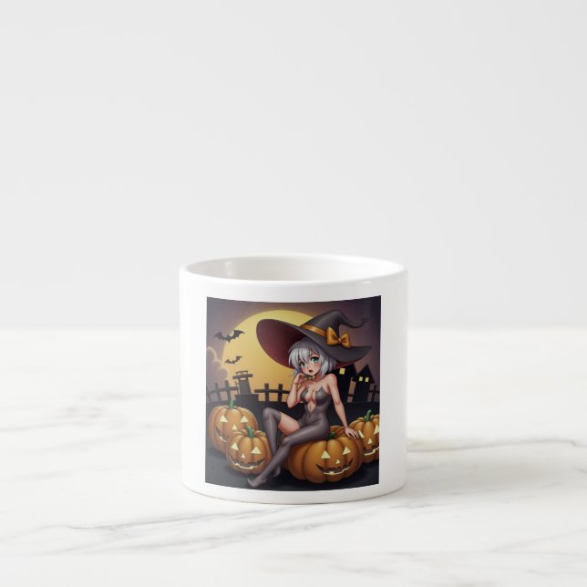 Hot Witch in Halloween Pumpkin Patch Espresso Cup (Front)