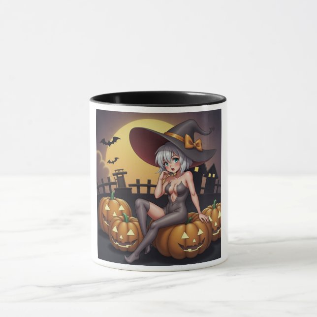 Hot Witch in Halloween Pumpkin Patch Mug (Center)