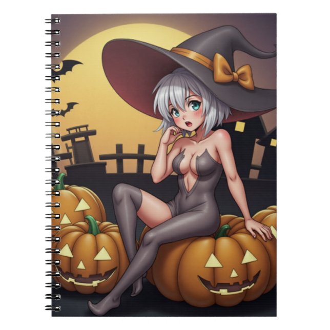 Hot Witch in Halloween Pumpkin Patch Notebook (Front)