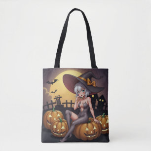Hot Witch in Halloween Pumpkin Patch Tote Bag