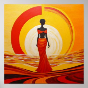 Hot yellow orange red african woman art painting poster