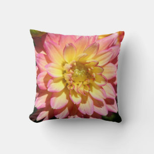 Hot yellow pink Dahlia Flower Cushion