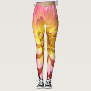 Hot yellow pink Dahlia Flower Leggings