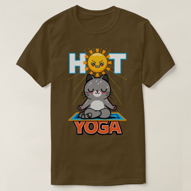 Hot Yoga Funny Cute Kawaii Summer Cat Meditating T-Shirt (Design Front)