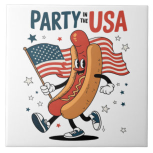 Hotdog 4th of July fireworks Independence Day Ceramic Tile