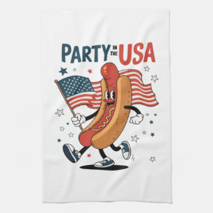 Hotdog 4th of July fireworks Independence Day Tea Towel