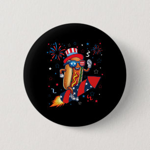 Hotdog 4th Of July Patriotic Rocket And Fireworks 6 Cm Round Badge