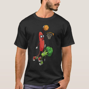 Hotdog And Broccoli Playing Basketball Game Men Wo T-Shirt