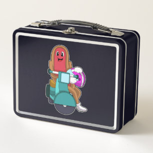 Hotdog as Biker with Scooter.PNG Metal Lunch Box