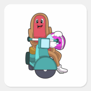 Hotdog as Biker with Scooter.PNG Square Sticker
