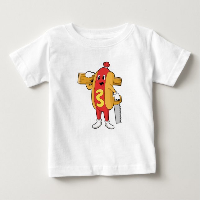 Hotdog as Carpenter with Saw & Wood Baby T-Shirt (Front)