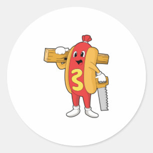 Hotdog as Carpenter with Saw & Wood Classic Round Sticker