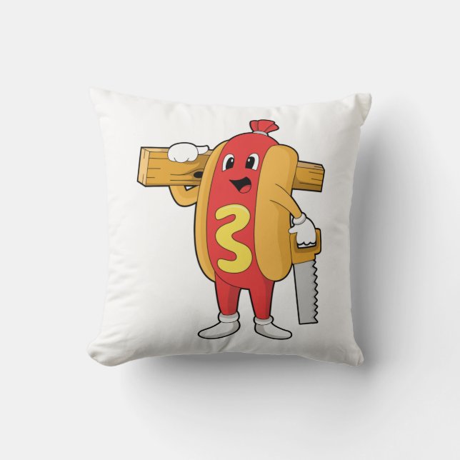 Hotdog as Carpenter with Saw & Wood Cushion (Front)