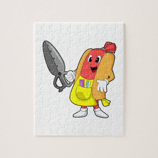Hotdog as Hairdresser with Scissors Jigsaw Puzzle (Vertical)