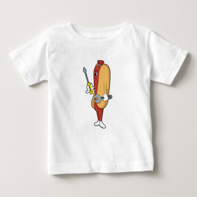 Hotdog as Mechanic with Tool Baby T-Shirt (Front)