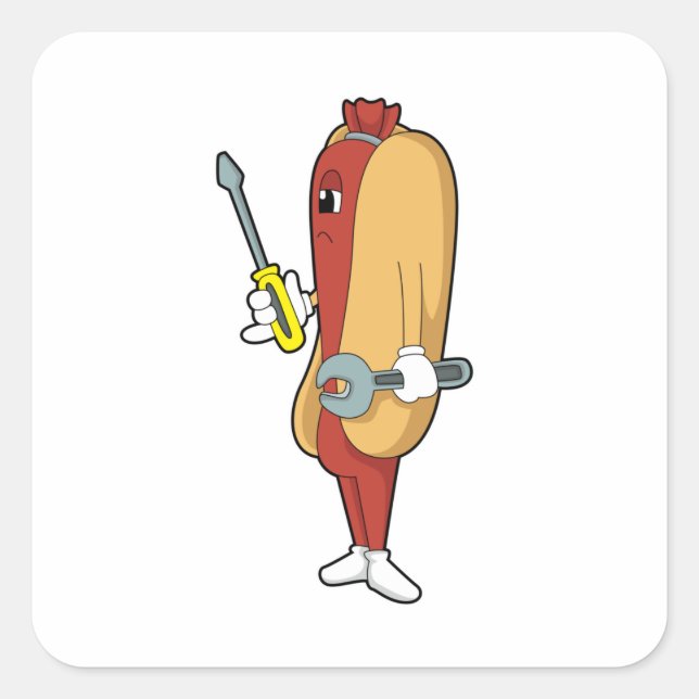 Hotdog as Mechanic with Tool Square Sticker (Front)