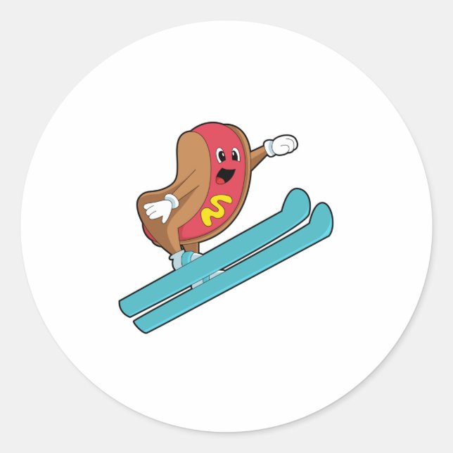 Hotdog as Ski jumper with Ski.PNG Classic Round Sticker (Front)