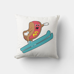 Hotdog as Ski jumper with Ski.PNG Cushion