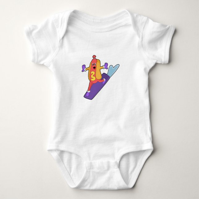 Hotdog as Snowboarder with Sonowboard Baby Bodysuit (Front)