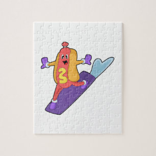 Hotdog as Snowboarder with Sonowboard Jigsaw Puzzle