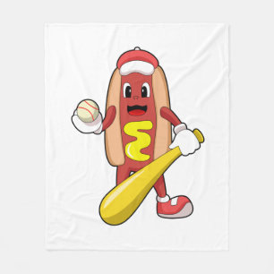 Hotdog at Baseball with Baseball bat Fleece Blanket