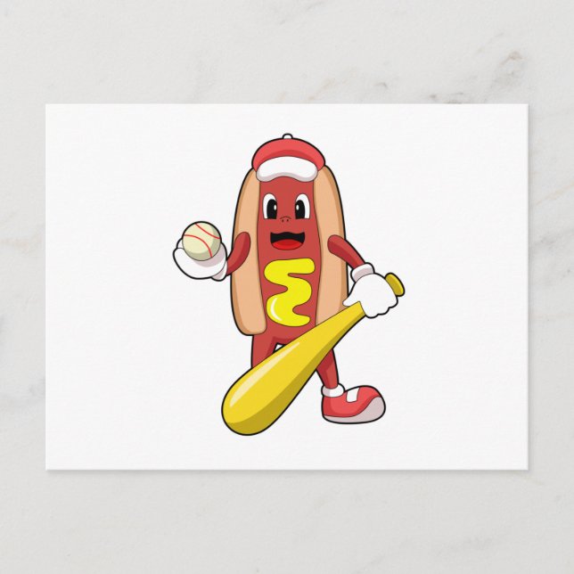 Hotdog at Baseball with Baseball bat Postcard (Front)