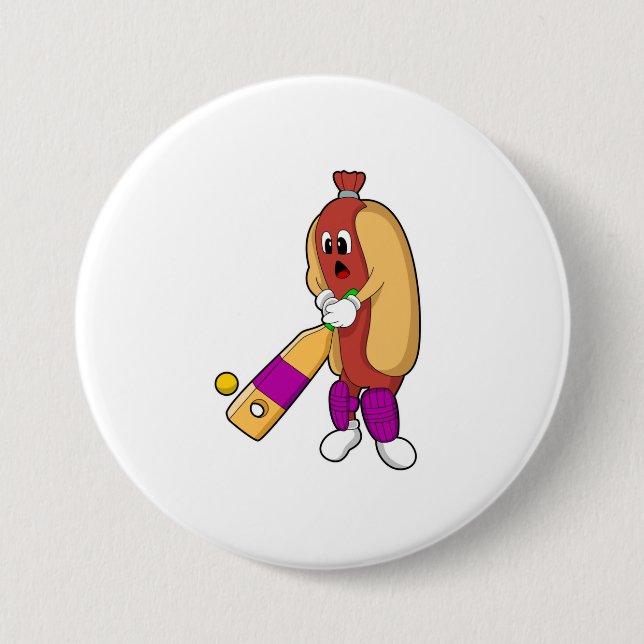 Hotdog at Cricket with Cricket bat 7.5 Cm Round Badge (Front)