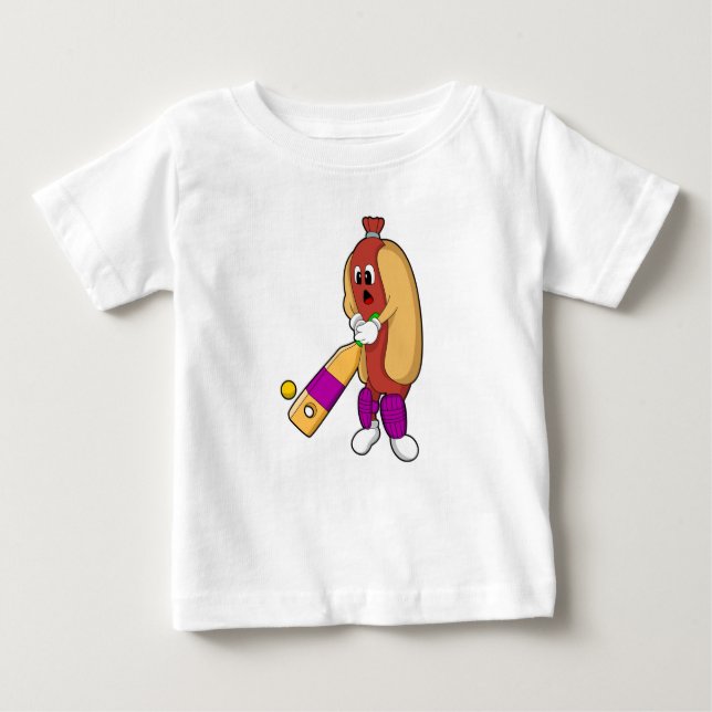 Hotdog at Cricket with Cricket bat Baby T-Shirt (Front)