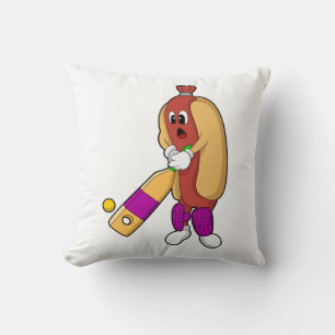 Hotdog at Cricket with Cricket bat Cushion