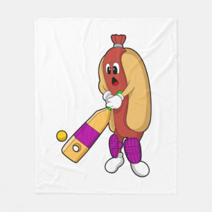 Hotdog at Cricket with Cricket bat Fleece Blanket
