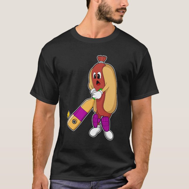 Hotdog at Cricket with Cricket bat T-Shirt (Front)