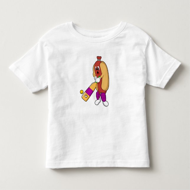 Hotdog at Cricket with Cricket bat Toddler T-Shirt (Front)