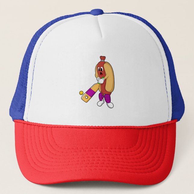 Hotdog at Cricket with Cricket bat Trucker Hat (Front)