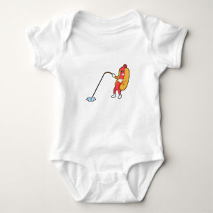 Hotdog at Fishing with Fishing rod Baby Bodysuit
