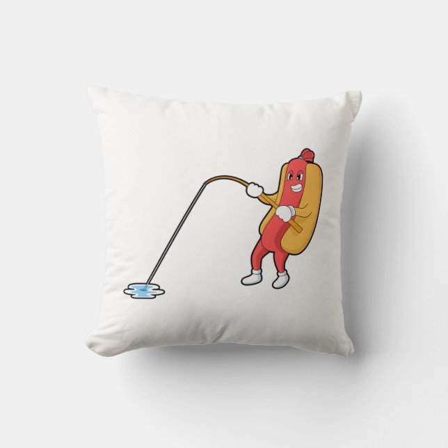 Hotdog at Fishing with Fishing rod Cushion (Front)