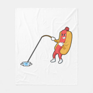 Hotdog at Fishing with Fishing rod Fleece Blanket