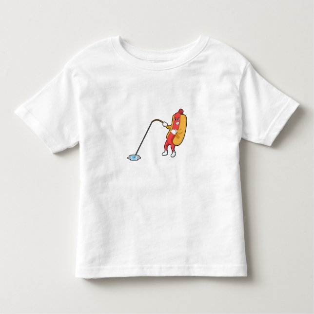 Hotdog at Fishing with Fishing rod Toddler T-Shirt (Front)
