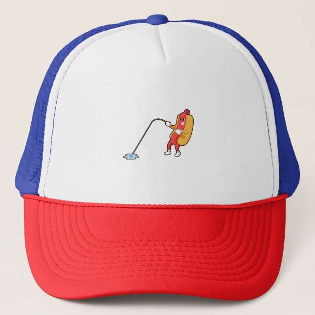 Hotdog at Fishing with Fishing rod Trucker Hat (Front)