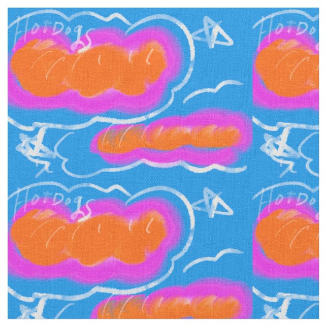 Hotdog blue,Pink,orange Fabric (Close Up)