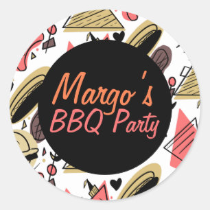 Hotdog Burger Doodle BBQ Birthday Pattern    Classic Round Sticker