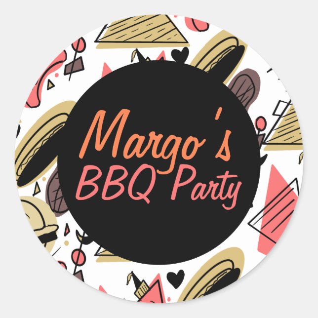 Hotdog Burger Doodle BBQ Birthday Pattern    Classic Round Sticker (Front)