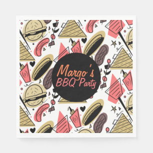 Hotdog Burger Doodle BBQ Birthday Pattern      Napkin