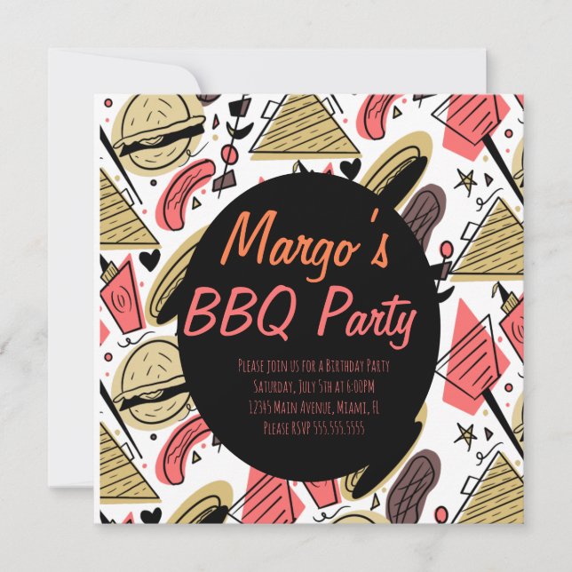 Hotdog Burger Doodle BBQ Birthday Pattern  Postcar (Front)