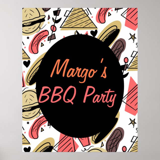 Hotdog Burger Doodle BBQ Birthday Pattern    Poster (Front)