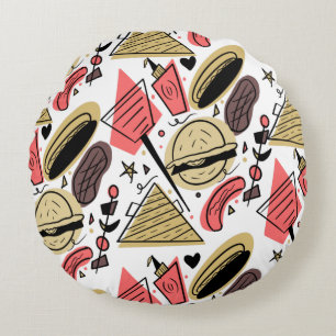 Hotdog Burger Doodle BBQ Birthday Pattern        Round Cushion